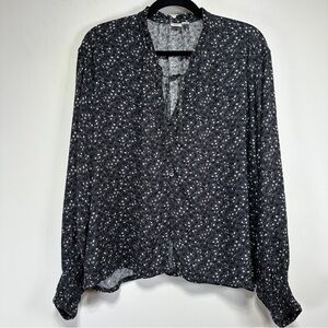 Tentree ECOVERO Blouse Dark Floral Smocked Cuffs Oversized Fit Top Size S